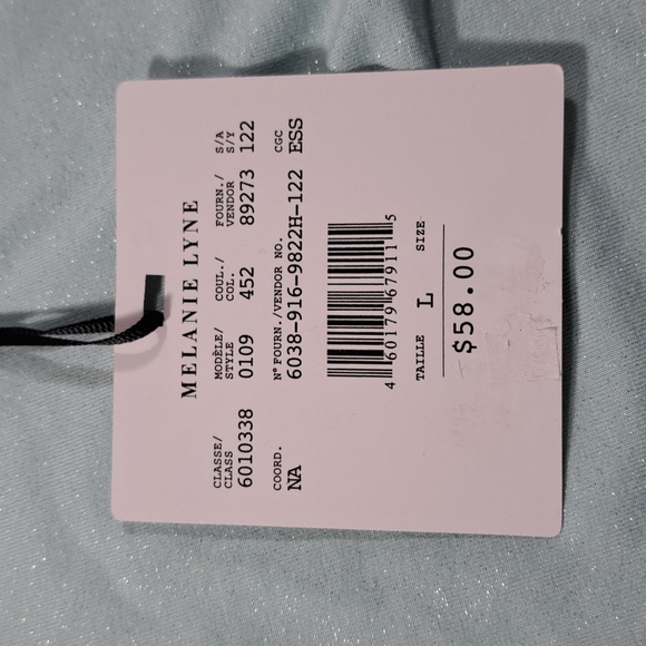 Melanie Lyne Teal Blue Silver Sparkle Scoop Neck Stretch High Low Tee NWT L - Picture 3 of 10